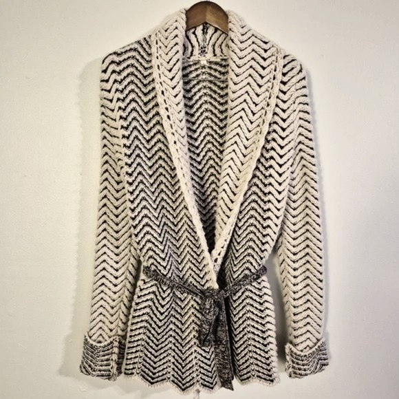 **Anthros** MOTH Filamentous Chevron Print Open Front Belted Cardigan. Size M - Picture 7 of 16